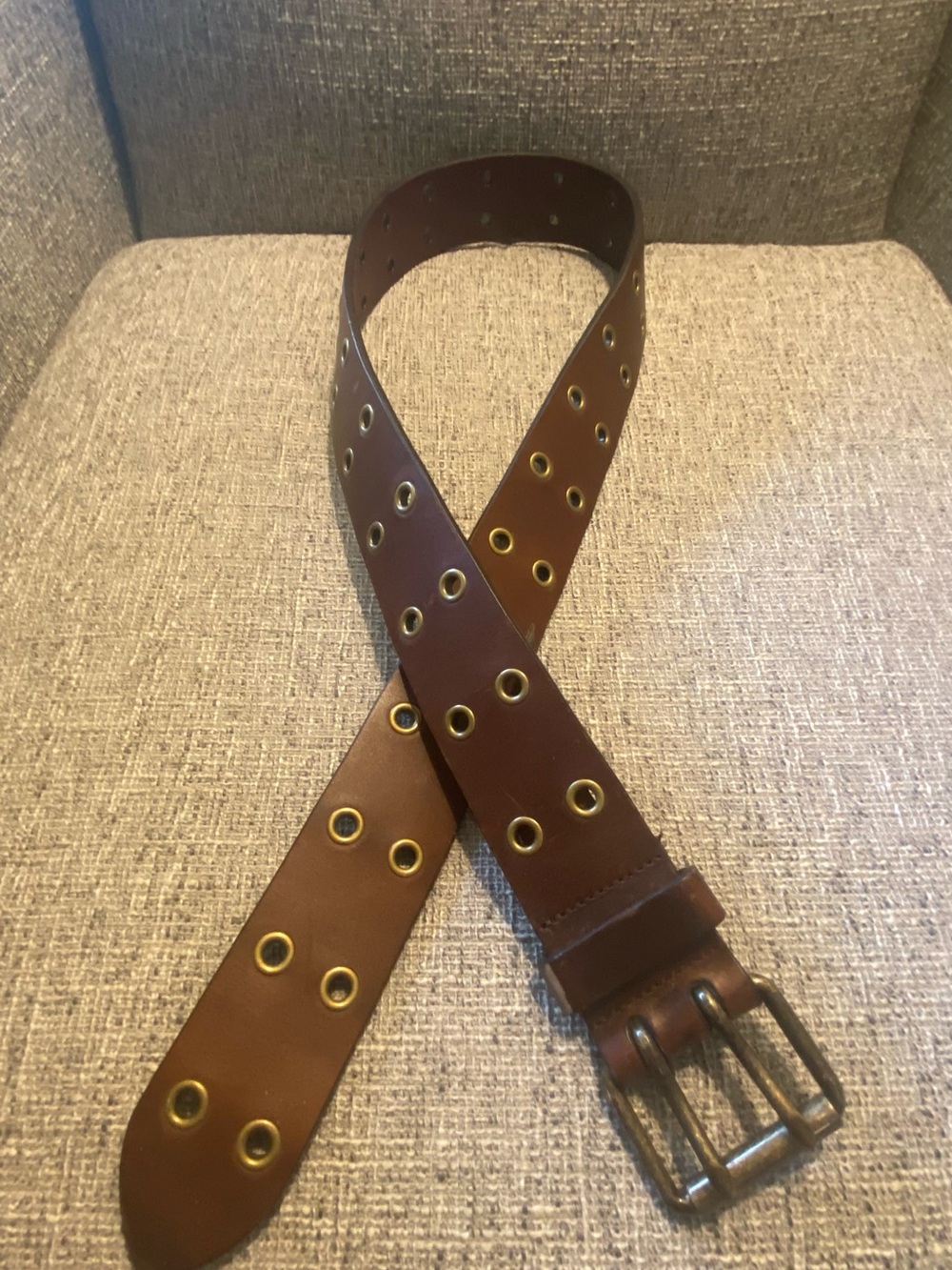 Cole Haan Brown Leather Grommet Belt with Brass Eyelets